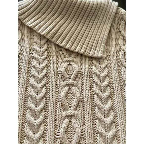 WAINSCOTT Cream/White Braided Knit Fisherman Sweater w/Split Collar sz Small - Picture 7 of 9